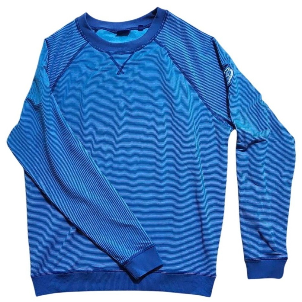 FootJoy Mens Blue‎ Micro Stripe Performance Pullover Crew Neck Sweatshirt Large